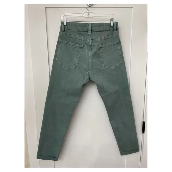 Zara Men Solid Color Slim fit Pants Washed Green - Picture 2 of 4